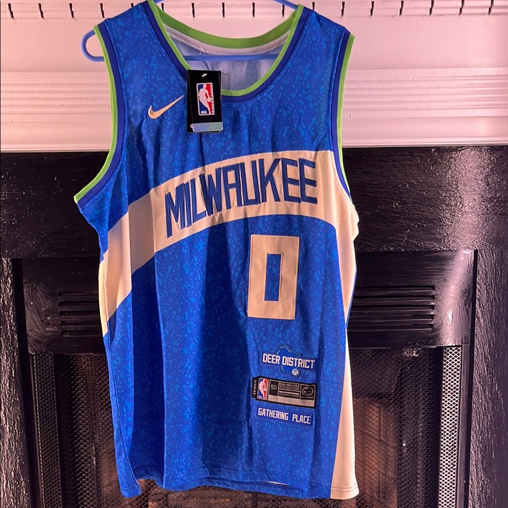 Milwaukee Bucks Damian Lillard Basketball Jersey Blue City Edition Size XL 50